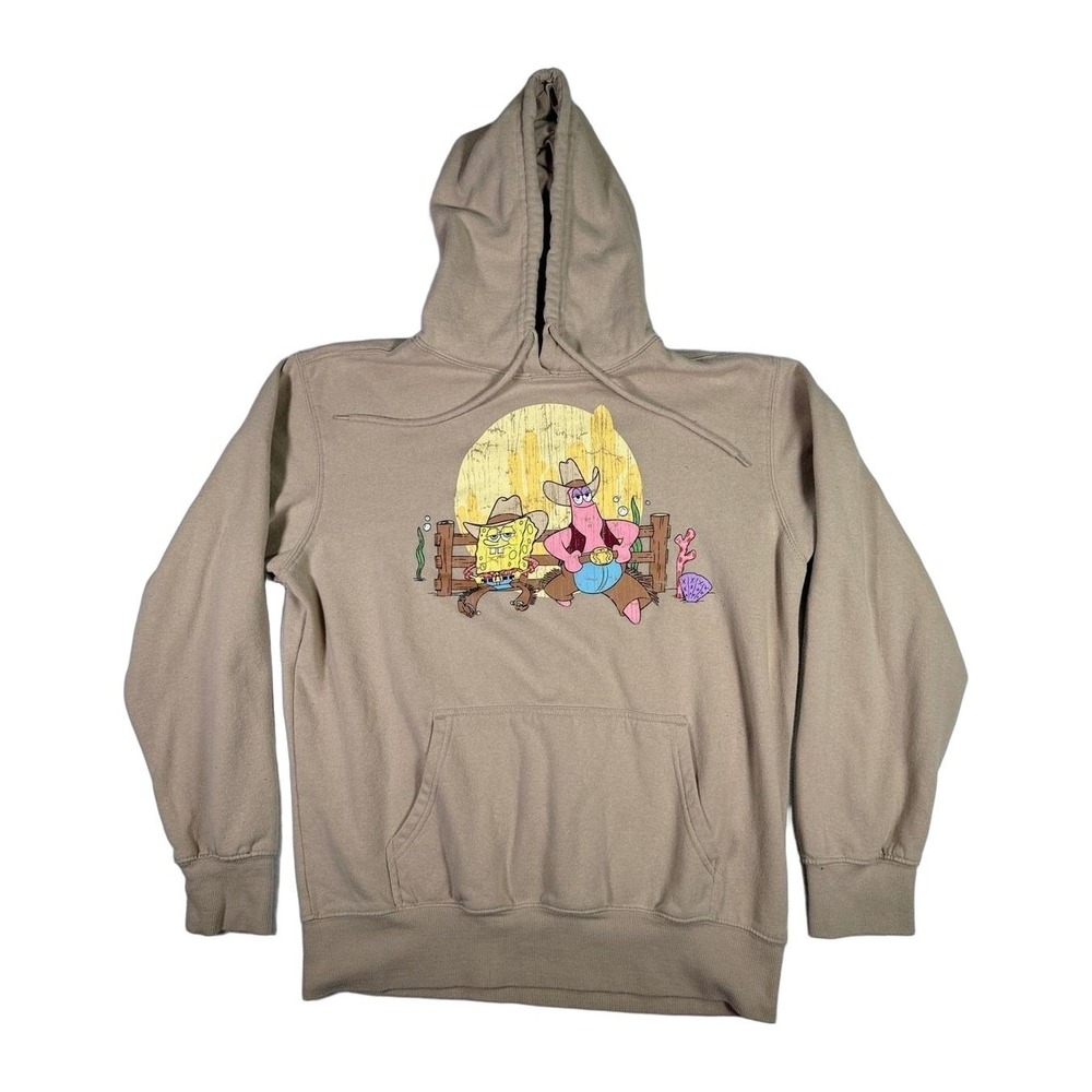 Nickelodeon Spongebob Patrick Cowboy Graphic Hoodie Sweatshirt Medium Beige Mens
